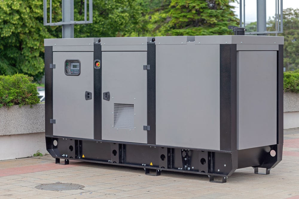Large outdoor emergency generator, crucial for maintaining business data integrity and equipment safety.